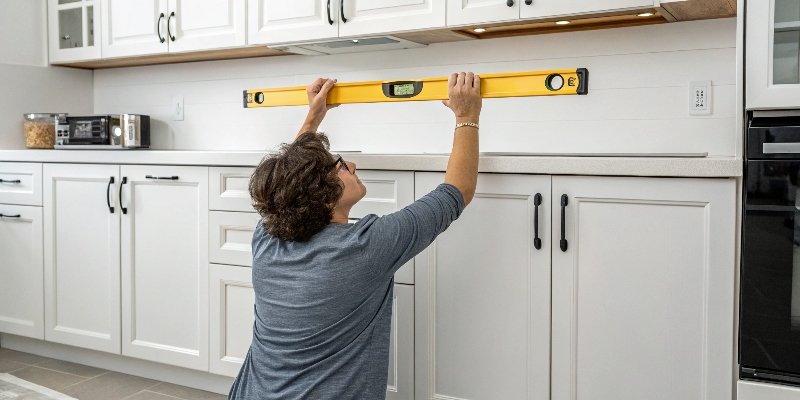 checking cabinet levelness with a long level